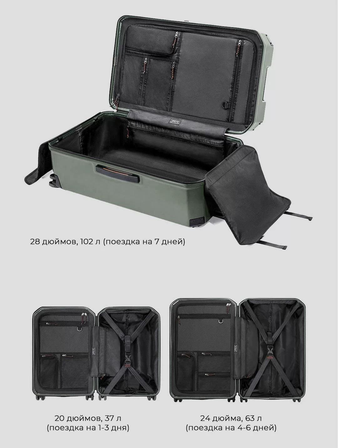 Фото Чемодан Xiaomi Urevo Sahara Luggage 24" Green Фото Чемодан Xiaomi Urevo Sahara Luggage 24" Green