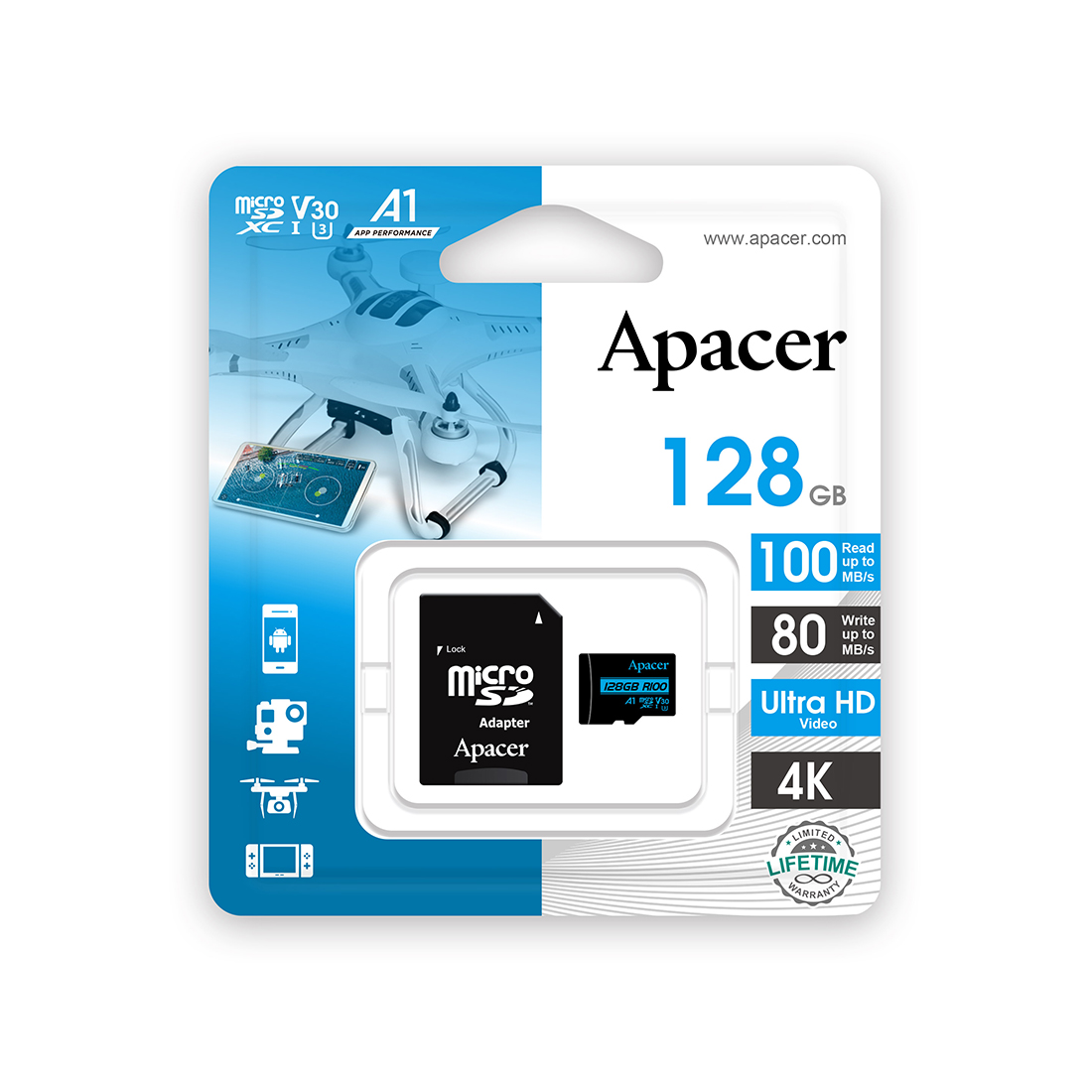Фотография Карта памяти Apacer AP128GMCSX10U7-R 128GB + адаптер Фотография Карта памяти Apacer AP128GMCSX10U7-R 128GB + адаптер