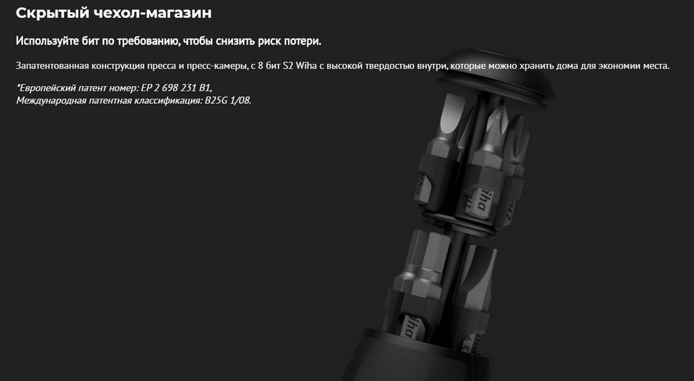 Биты отвертки Mi x Wiha Precision Screwdriver Global 8-in-1 прячутся в выдвижном отсеке внутри рукоятки