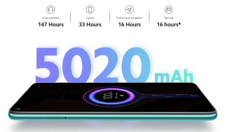 Redmi Note 9 имеет аккумулятор на 5020 мАч