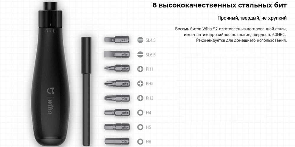 Отвертка Mi x Wiha Precision Screwdriver Global 8-in-1 оснащена удлинителем и восемью битами