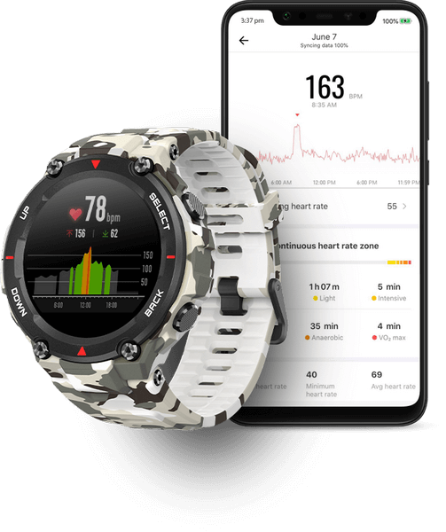 Управление часами Amazfit T-Rex выполняется со смартфона через приложение